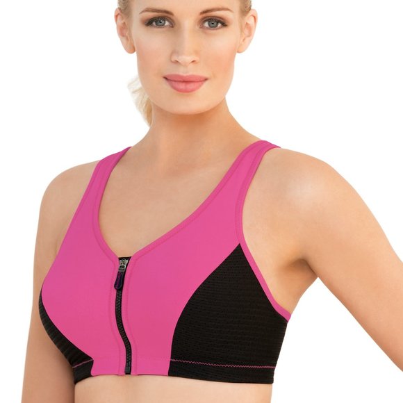 Glamorise SPORT Bra 38B (HIGH-IMPACT) Wicks! (RACERBACK) T-Back Zip-Up PINK New - Picture 9 of 16